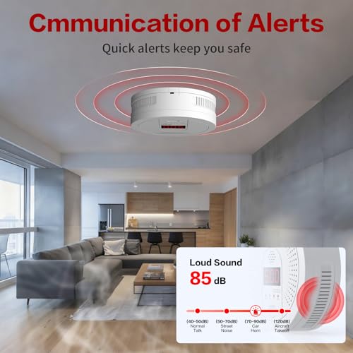 3 in 1 Multi Gas Detector Smoke Carbon Monoxide and Heat Detector 10 Year Battery Powered CO Alarm with Clear LCD Display and Audible Alarm for Home Safety and Protection Includes Battery - Thumbnail 6