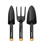 Fiskars Gartenwerkzeuge-Set, 3-teilig, Blumenkelle, Pflanzkelle, Pflanzgabel, FiberComp, Schwarz/Orange, Solid, 1051476