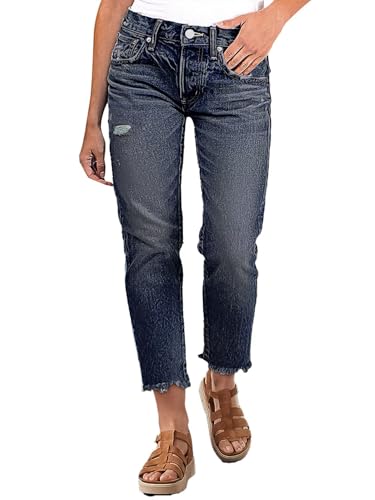 Flamingals Mid Rise Distressed Raw Hem Straight Leg Cropped Pants Summer Casual Streetwear