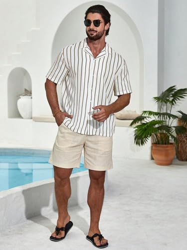 Image of TAGDO Men's Front Button Short Sleeve Striped Top, Casual (2026)