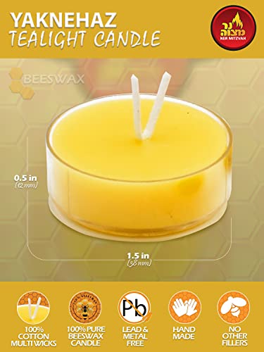 Ner Mitzvah Yaknehaz Tealight Candles - Pure Beeswax Yaknehaz Havdalah Tea Light Candles - Handmade Multi Wick Tea Candle - 1 Pack #TOP1
