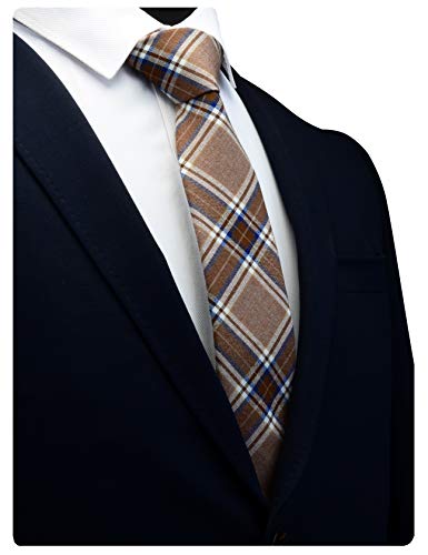 GUSLESON Ties for Men Brown Cotton Wool Suit Tie Blue Striped Necktie (0910-01)