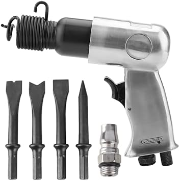 , Semme 4500 BPM Air Chisel with 4 Piece Chisel Punch Bits Tools, Industrial Handle Straight Type Pneumatic Hammer Tool, for General Cutting, Drilling, Rusting Removal, and Scraping