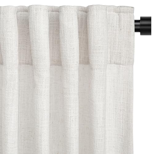 INOVADAY Beige White Linen Curtains 108 Inches Long for Living Room Bedroom, Back Tab Sheer Privacy Curtains 108 Inch Length 2 Panels, Light Filtering Farmhouse Curtains&Drapes Cream Colored, W50xL108
