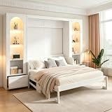 PVWIIK Queen Murphy Bed with Storage Shelf and Desk