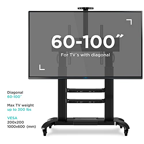 Onkron Mobile Tv Stand With Wheels Rolling Tv Stand For 60-100 Inch Led Lcd Flat Or Curved Screen Tvs Up To 300 Lbs - Height Adjustable Tv Cart With Shelves - Portable Tv Stand (Ts2811) Black #TOP2