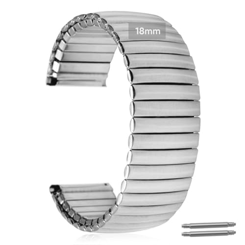 TIMEURE Uhrarmband, Ausziehbar, elastisch, Edelstahl, 22mm/20mm/18mm (18mm Breite, 14-17cm Länge)