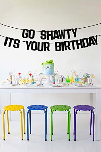 Go Shawty Its Your Birthday, Happy Birthday Banner,Hip Hop Birthday Banner, Party Banner Decorations Supplies For 25Th/30Th/35Th Men Women Birthday Black Glitter #TOP4