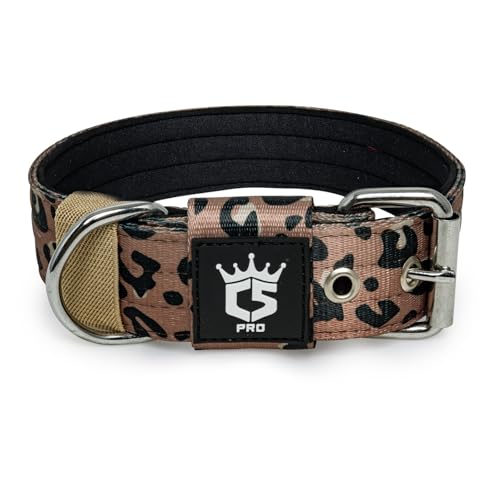 TSPRO Collare per Cani, Collare Tattico Regolabile con Fibbia in Metallo Robusto, Larga 3,8 cm, Resistente e Spesso per Cani Medi a Grandi (Stampa Leopardata M)