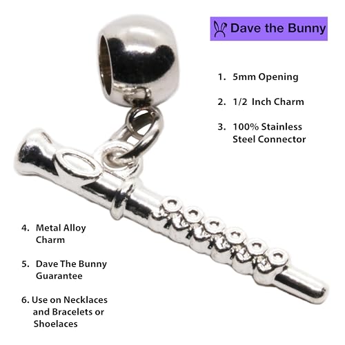 Dave The Bunny Flute Charm with Stainless Steel Connector for Musical Instruments - Ideal Flute Instrument Accessory for Music Teacher Gifts