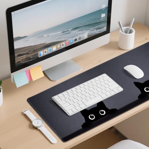 Kawaii Black Cats Desk Mat 35.4 x 15.7 Inches Minimal Black Cat.jpg Gaming Mouse Pad with Non-Slip Rubber Base, Smooth Cloth Surface Desk Keyboard Mat for Computer, PC, Laptop, Desktop by CYUEFAN - Used condition - Image 6