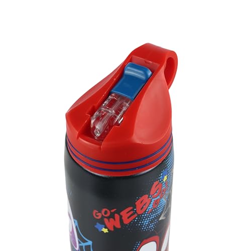 Image of Marvel Avengers Superhero Spiderman Stainless Steel SIngle Wall Sipper Water Bottle For Unisex Kids School And Travelling | 500 Ml | Black | AZ2059 (Go Web Go)