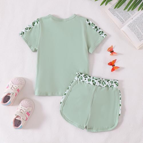 Image of Toddler Girl Clothes Kids Summer Outfits Short Sleeve Leopard-Print T-Shirt and Shorts 2 Piece Set 2-8 Years