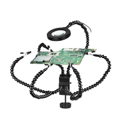 Welding Third Hand Tool, Soldering Station Helping Third Hand Stand with Pack of 8 Flexible Arms and Desk Clamp for PCB Welding Black and Blue(Y6bk-l-bk)