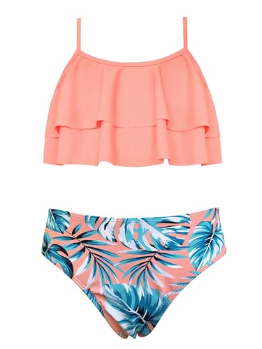 Image of SHEKINI Girls Floral Print Bathing Suits Ruffle Flounce Two Piece Swimsuits