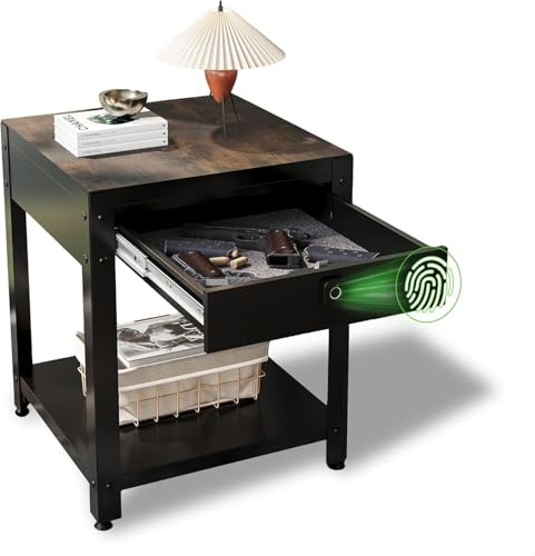 Xyvaly Bedside Table Biometric Gun Safe Night Stands –