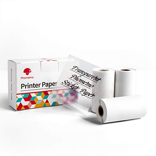 Phomemo Self-Adhesive Thermal Sticker, Transparent Thermal Film for Mini Printer Portable Bluetooth Printer M02/M02S/M02Pro to Print Note, Journal, Label, and More, 50mm x 3m, Diameter 30mm, 3 Rolls