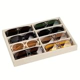 Lansls Organizador De Gafas 8 Rejillas, Bandeja De Exhibición En Terciopelo, Caja Apilable y Versátil Para Gafas De Sol, Relojes y Joyas, Ideal Para Hombres y Mujeres (Beige)