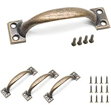 4Pcs 4 Inch Bronze Metal Cabinet Handles, Rustic Drawer Pulls Vintage Dresser Handles Curved Cupboard Handles for Kitchen Furniture Closet Door