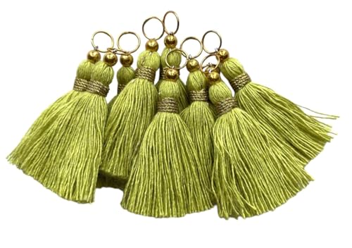 Image of Zippy Flora 1.5 Inch Cotton Handmade Tassels | Decorative Saree Blouse Dupatta DIY Craft & Home Decor Accessories (Pack of 12, Elegant Olive Green)