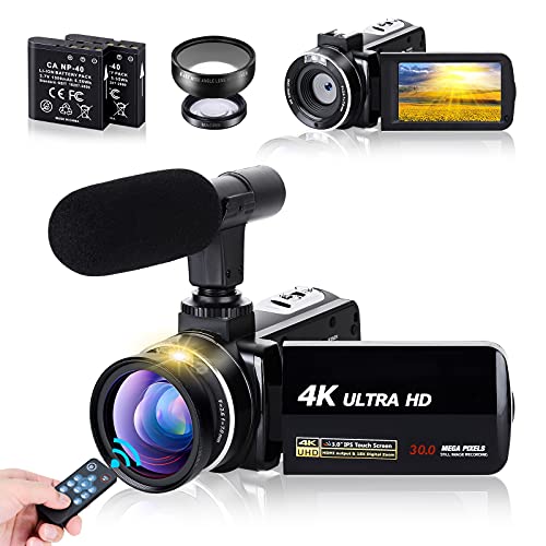 ビデオカメラ4K AMKOV デジタルビデオカメラ ウェブカメラ 3000万画素 18倍デジタルズーム 予備バッテリー*2 3.0インチタッチモニター 270度回転 外付けマイク 広角レンズ付き マクロレンズ付き リモコン付属 日本語説明書 日本語システム 小型 携帯便利のサムネイル