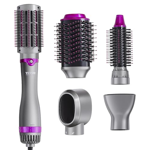 VEVOR Cepillo Secador y Moldeador de Cabello Multifunción 5 en 1, con 3 Configuraciones de Calor, 3 Cepillos y 2 Boquillas, de Alta Velocidad para Dar Volumen, Alisar y Rizar, 260 x 70 mm, Negro