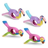 4 Pcs Towel Clips for Sun Loungers, Colorful Beach Towel Pegs, Large Plastic Laundry Clip, Strong Grip Clothes Pegs for the Beach, Sunbeds, Pool Chairs, Laundry(Parrot+Rainbow Bird)