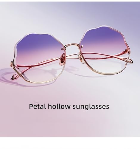 HEPTICS Oversized Petal Sunglasses, Gradient Purple-Pink Lenses, Rose Gold Metal Frame, UV Protection,Trendy Sun Glasses for Women3