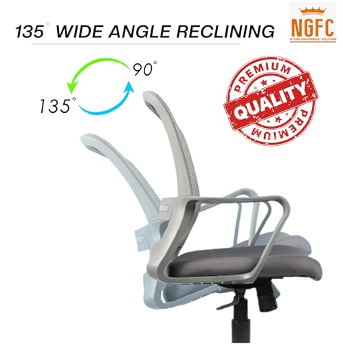 Image of NGFC Mesh Mid Back Ergonomic Work from Home Office Desk Chair, Study Chair, Revolving Chair, Computer Chair, Ergonomic Lumbar Support, Tilt Lock Mechanism (2, Grey)