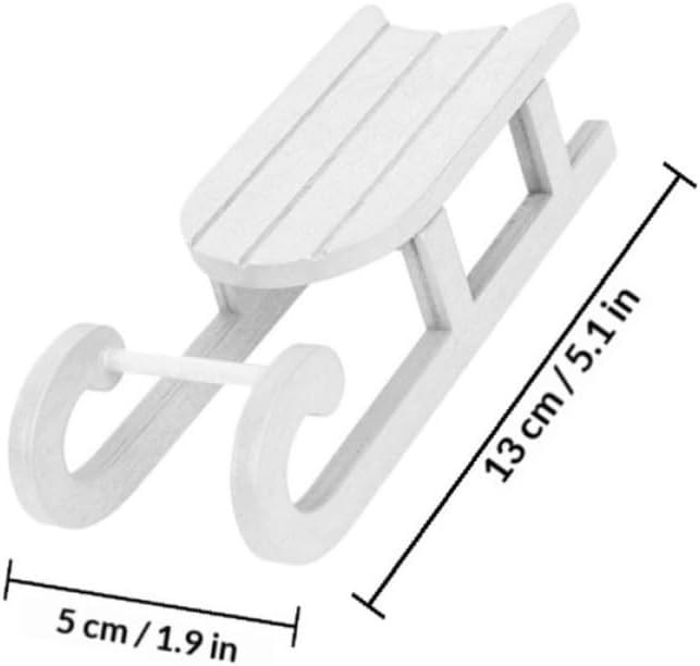 4pcs Xmas Sleigh Ornament White Wood Desktop Decoration for Christmas
