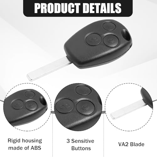 3 Button Key Fob for Renault Clio Case Cover For Vauxhall Vivaro Twingo Scenic Modus Kangoo Dacia Logan Laguna Megane Espace Car Key Fob Case Includes VA2 Blade Screwdriver and Key Ring - Image 4