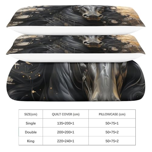 Housse de couette cheval noir parure lit impression 3D