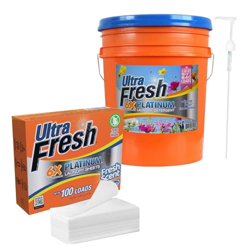 Image of Ultra Fresh 6X Platinum Detergent + Softener & Fresh Scent Sheets Bundle | 5 Gallon Liquid Laundry Detergent Bundled with 6X Platinum Sheets, Fragrance & Dye Free