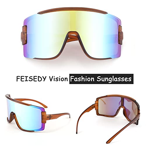 Feisedy One Piece Oversized Shield Wraparound Sunglasses 80S Rave Visor Goggle Outdoor Sport Glasses Cycling Ski B4057 #TOP3
