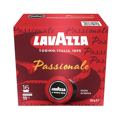Lavazza, A Modo Mio Espresso Passionale, 16 Coffee Pods, 100% Arabica, Warm and Inviting Taste, Intensity 11/13, Dark Roasting, 1 Pack of 16 Coffee Pods