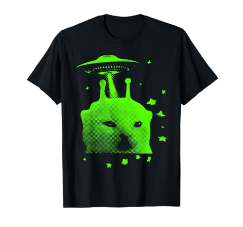 Alien Cat Meme UFO Vintage Graphic Tee Y2K Funny Silly Cat T-Shirt