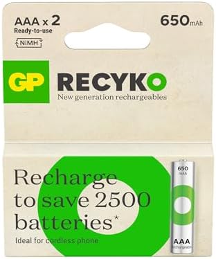 GP Batteries ReCyko 650 AAA İnce Kalem Ni-Mh Şarjlı Pil, 1.2 Volt, 2'li Kart - Görsel 1