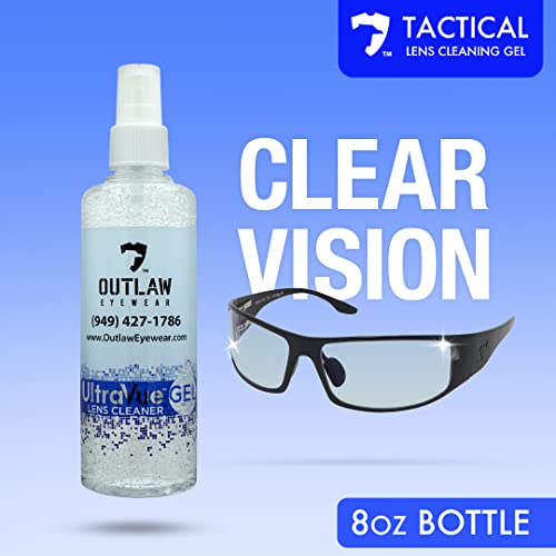 Outlaw Tactical Lens Cleaner Spray For Crystal Clear Lenses - 8 Oz. 1 Pack High Performance Tactical Eyeglass Cleaner Gel - Streak Free Glasses Cleaner Spray For Sunglasses And Prescription Glasses - Made In Usa #TOP2