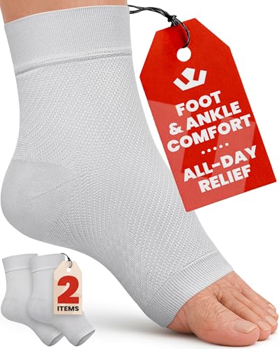 Image of KEMFORD Ankle Compression Sleeve - 1-Pair, Plantar Fasciitis Braces - Open Toe Compression Socks for Swelling, Sprain, Neuropathy, Foot Arch Support for Men and Women - 20-30mmhg, L, Grey