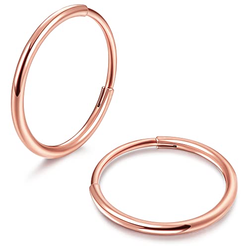 MILACOLATO G23 Pendientes de Aro Titanio Para Mujeres Hombres Adolescentes Grado de Implante Hipoalergénicos Ligeros Pendientes de Aro Pequeños Oro rosa 8mm