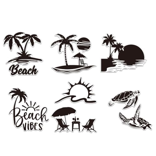 WADORN 7pcs Reflective Car Sticker Ocean Beach Car Accessories Summer Theme Vehicles Car Window Decoration Sticker Palm Trees, Sunset, Turtles, Umbrellas and Deck Chair DIY Automotive Decor Stuff
