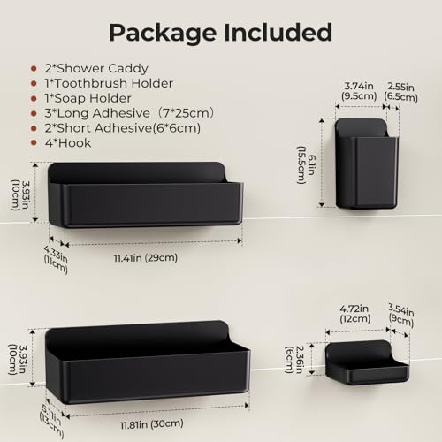 Orimade Shower Caddy 4-Pack, No-Drill Adhesive Shelves for Bathroom, Rustproof ABS Storage Organizer Set, Black by Orimade - Image 7