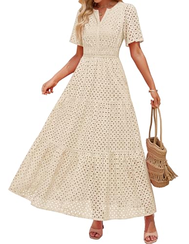 ZESICA Women's 2026 Summer Short Sleeve Maxi Dress Casual V