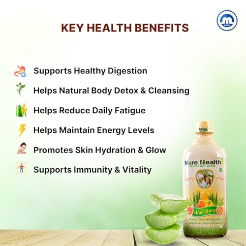 Image of Aloe More Aloe Vera Juice 500ml +100ml extra | Natural Detox Drink with Honey, Ginger & Lemon | Ayurvedic Health Drink for Glowing Skin & Healthy Hair| Improves Digestion & Detoxifies Body | Pack of 1