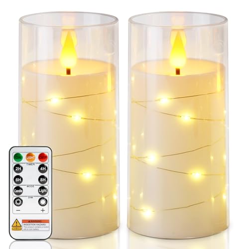 Homemory Flameless Candles with Embedded Star String Fairy Lights, Battery