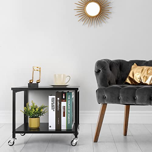 Under Desk Printer Stand Small Printer Table With Storage Shelf 2 Tier Rolling Printer Stand Rack With Lockable Wheels For Office Home Scanner Printer (Black) #TOP5