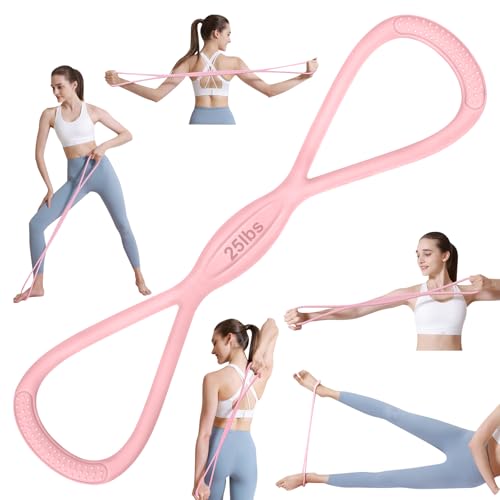 PolaZIA Figure 8 Resistance Band: Resistance Bands with Handles for Working Out - 8 Shaped Resistance Bands for Women - Exercise Bands for Arms - Fullbody Yoga Pulling Rope (25lbs Pink)
