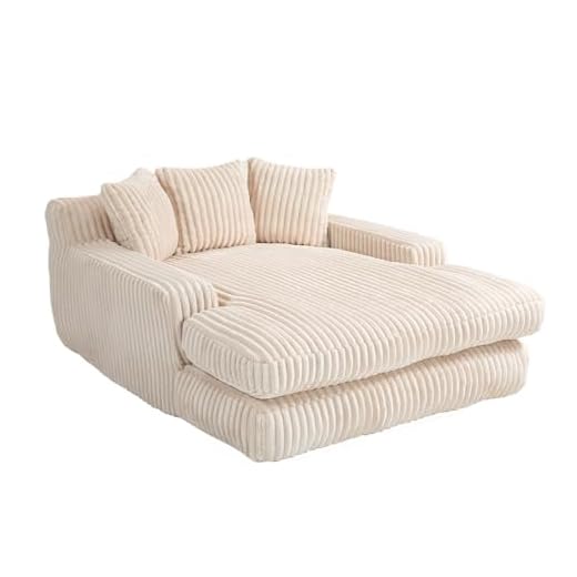 UATARU Single Sofa Bed Lounge Floor Sofa Guest Bed with 3 Cushions, Corduroy Sofa Bed Couch for Living Room Bedroom (Beige, Corduroy)