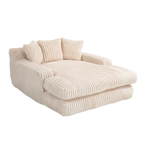 ZYLOYAL10 Cord-Schlafsofa Cloud Couch mit 3 weichen Kissen, bequemes Einzelsitz-Bodensofa für Wohnzimmer Wohnung Büro (Beige)