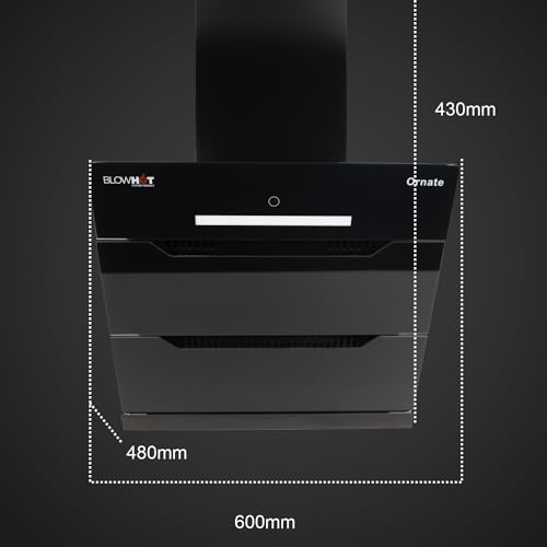 Image of BLOWHOT 60cm Auto Clean 1300 m /h Filterless Slant Chimney with Oil Collector & Free Installation Kit, Touch Control, Tri-Glass Design Angular, 1 Year General & 15 Year on Motor Warranty (ORNATE BAC)